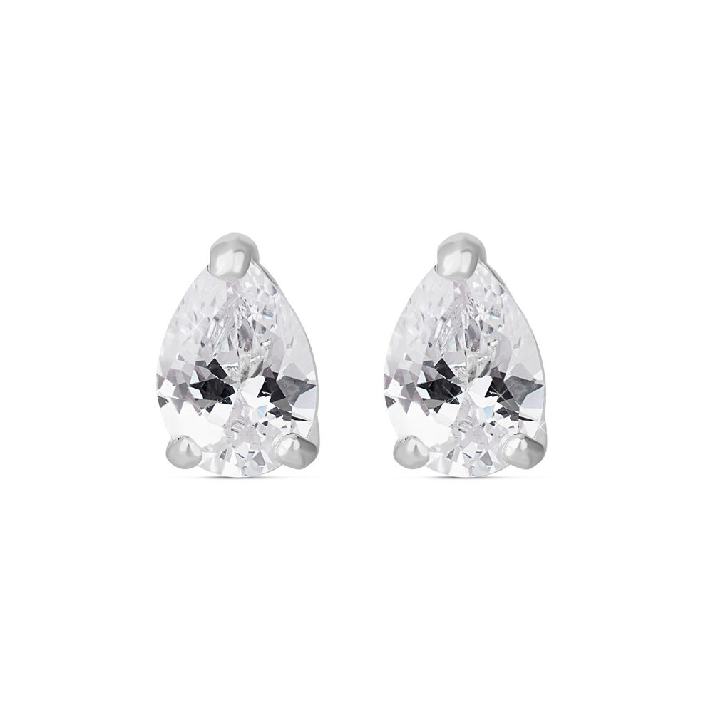Sterling Silver Cubic Zirconia Pear Cut Stud Earrings image number 0
