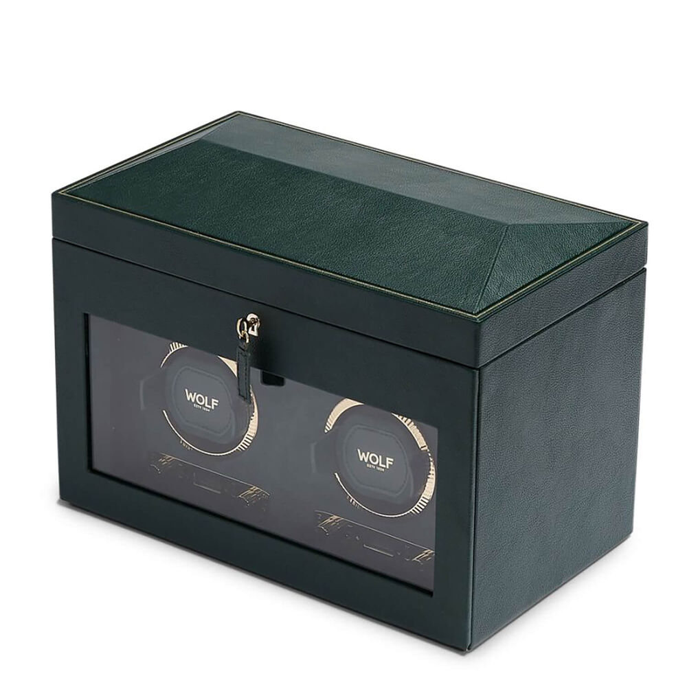 WOLF British Racing Green Double Watch Winder With Storage