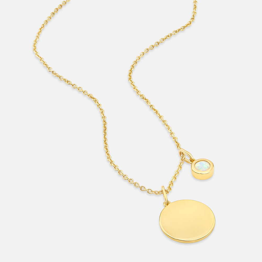 Yellow Gold Plated Vermeil Sterling Silver October Birthstone Opal Disc Pendant