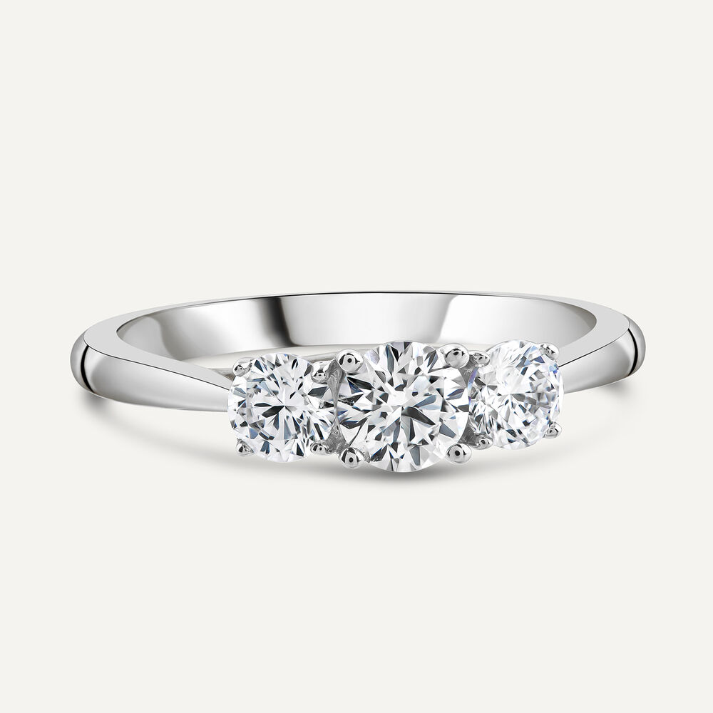 Platinum Orchid Setting 0.75ct Diamond Three Stone Ring image number 2