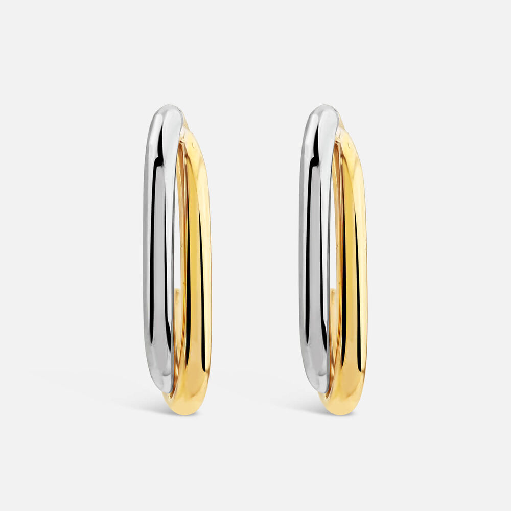 9ct Two Colours Gold Two Bar Half Hoop Earrings