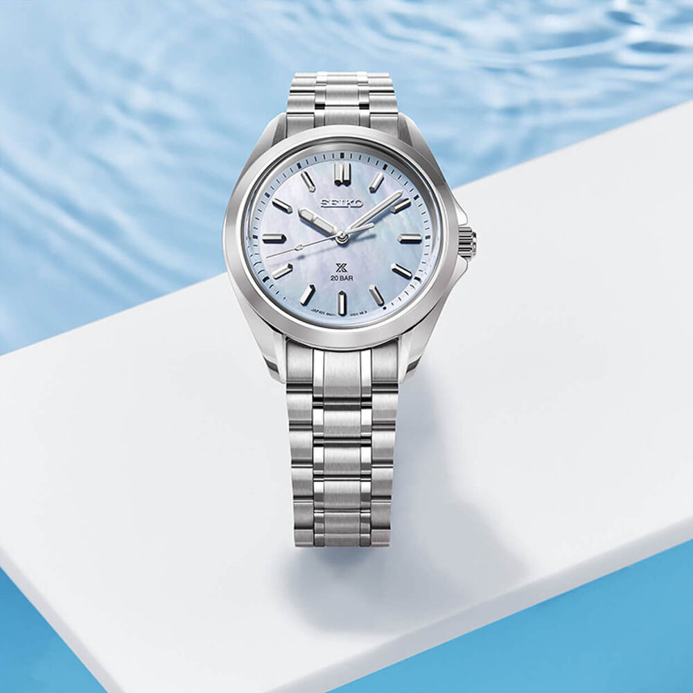 Seiko Prospex Ladies Marine Sports Aqua Blue 34mm Dial Steel Bracelet Watch image number 4