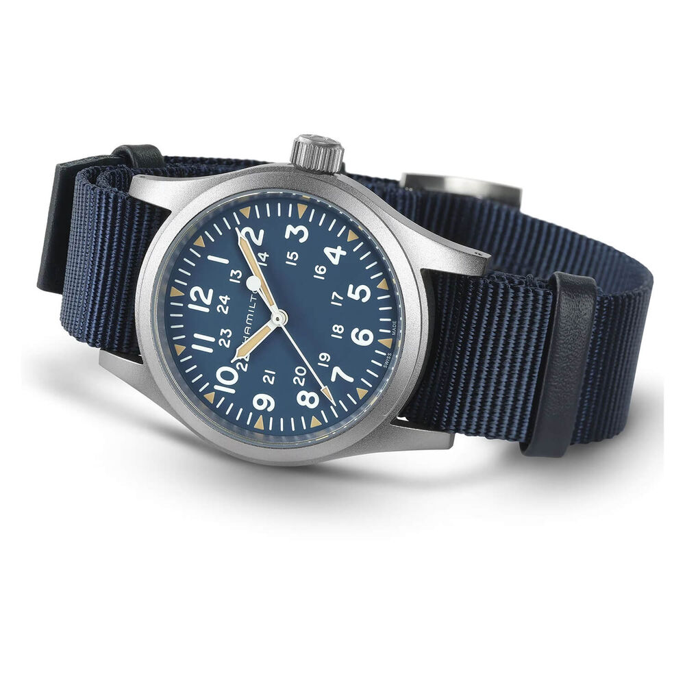 Hamilton Khaki Field Mechanical 38mm Blue Dial & Blue NATO Strap Watch image number 2
