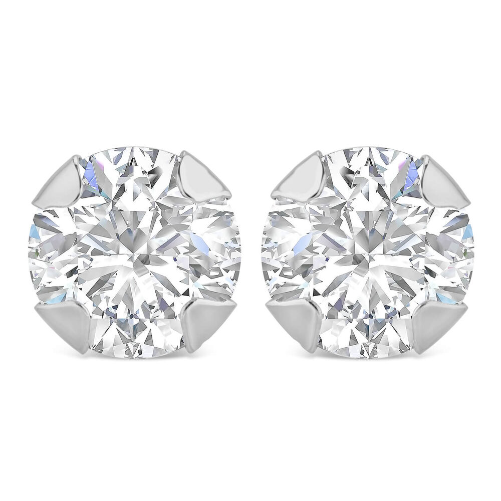 9ct White Gold 5mm Four Claw Cubic Zirconia Stud Earrings image number 0