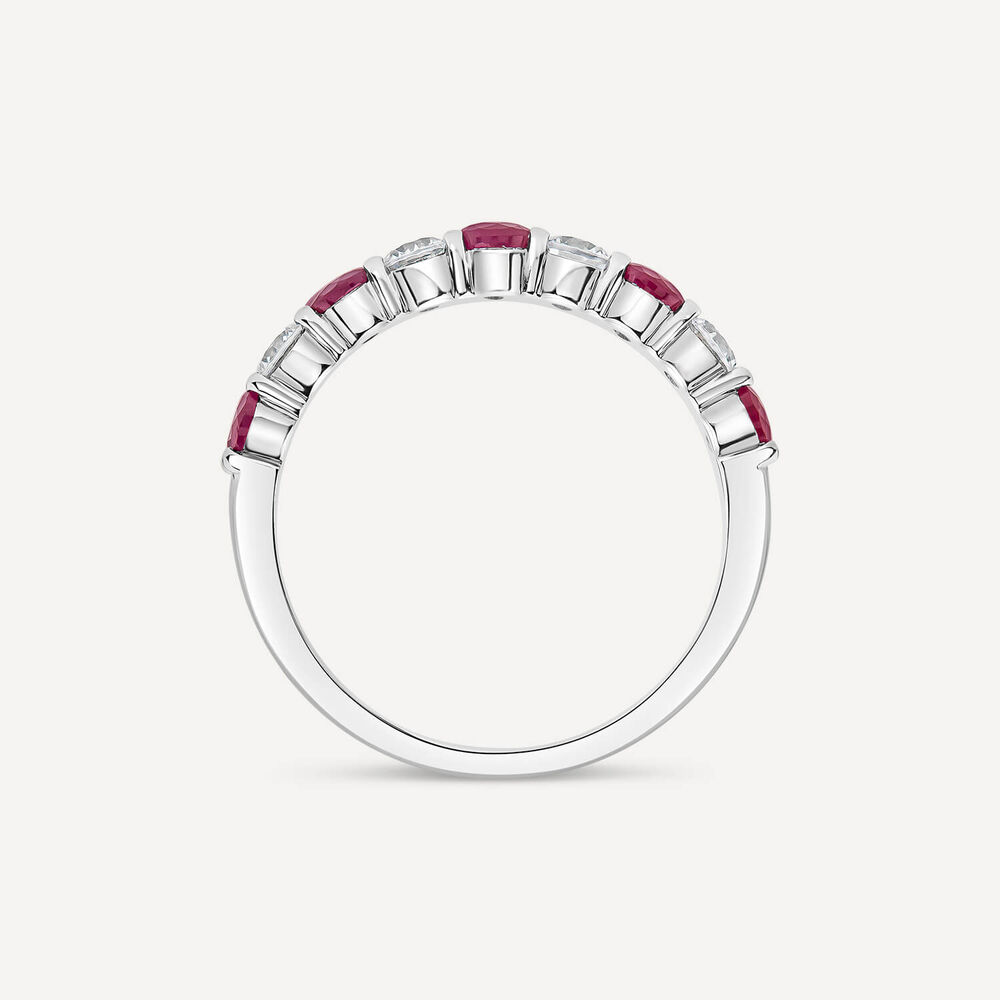 Platinum 9 Stones Ruby & 0.38ct Diamond Band Ring image number 3
