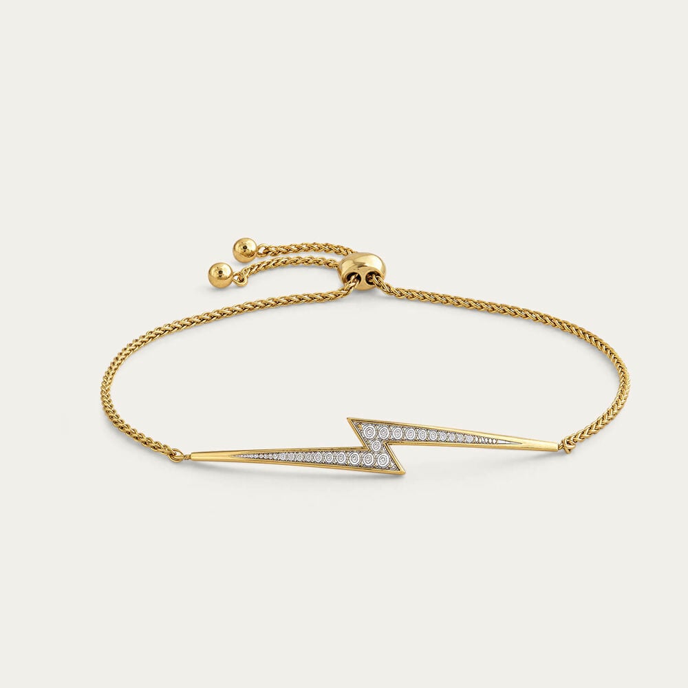Yellow Gold Plated Sterling Silver Cubic Zirconia Lightning Bolt Bolo Bracelet