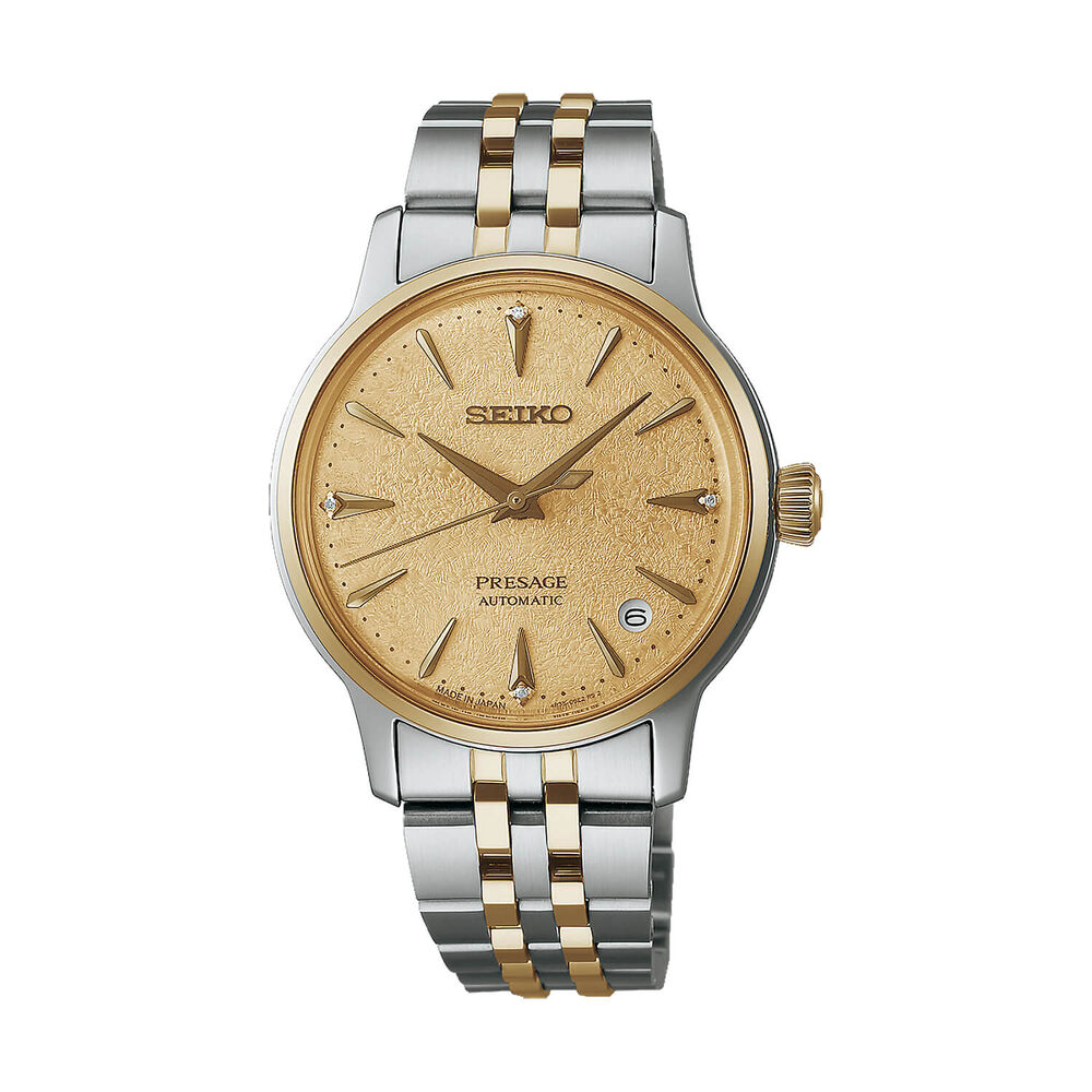 Seiko Presage 'Frozen Daiquiri' Diamond Cocktail Time 34mm Yellow Dial Steel Bracelet Watch image number 0