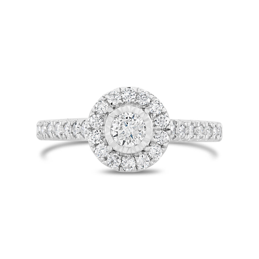18ct White Gold Embellished Diamond Halo Cluster with 0.50 Carat Ring