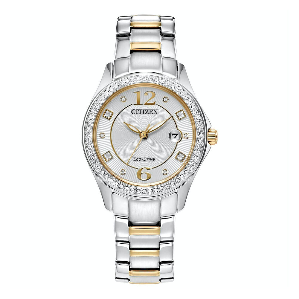 Citizen Ladies 29mm Silver Dial Crystal Bezel Steel& Yellow Gold PVD Bracelet Watch