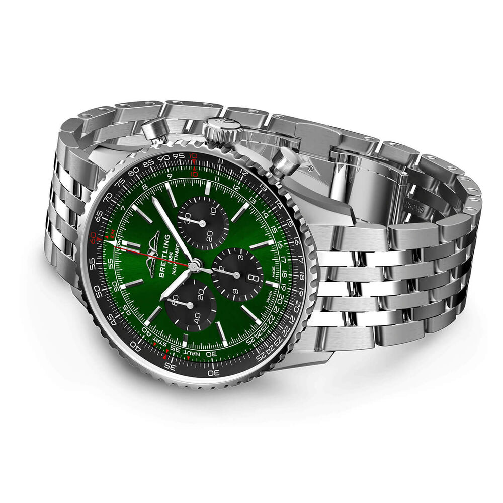 Breitling Navitimer B01 Chronograph 46 Green Dial Black Details Steel Bracelet Watch image number 2