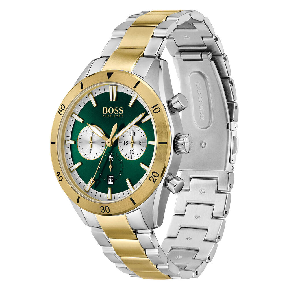 BOSS GQ Santiago 44mm Green Dial Yellow Gold IP Case Bracelet Watch