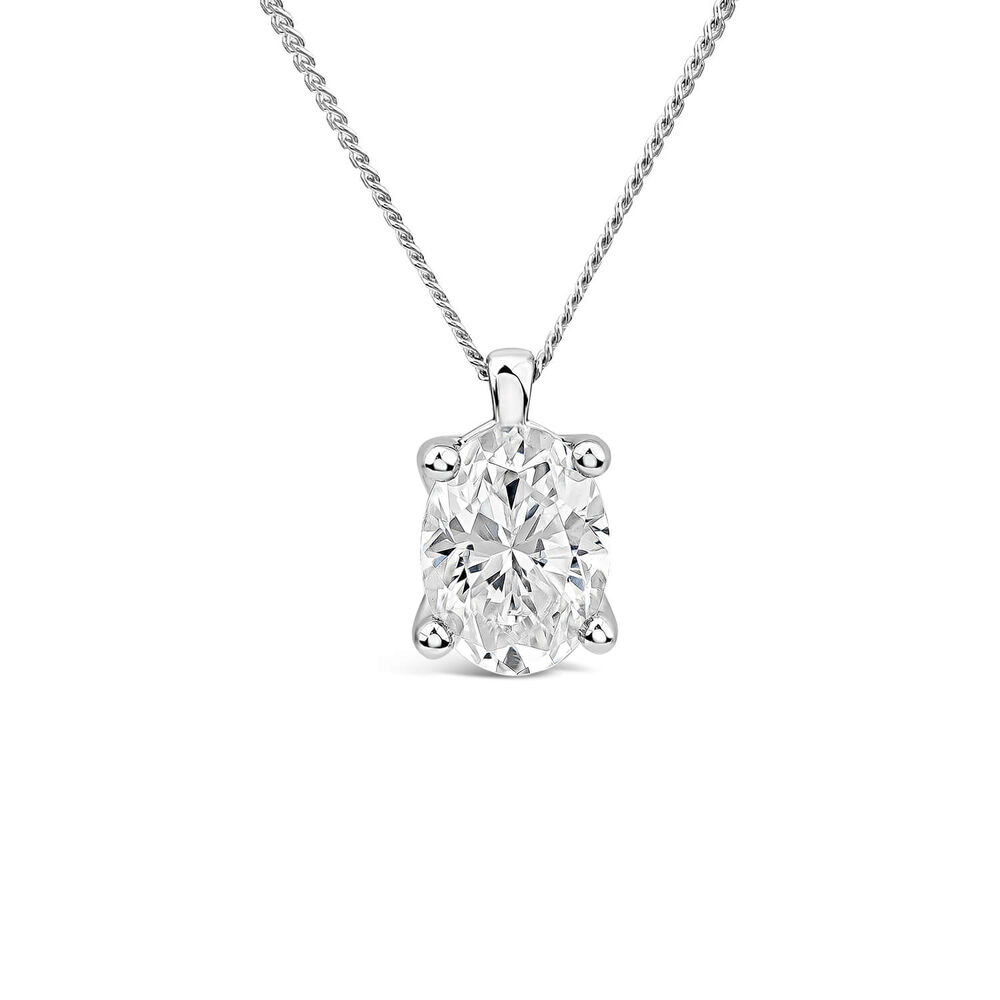 Born 18ct White Gold 1.00ct Lab Grown Oval Diamond Pendant image number 0