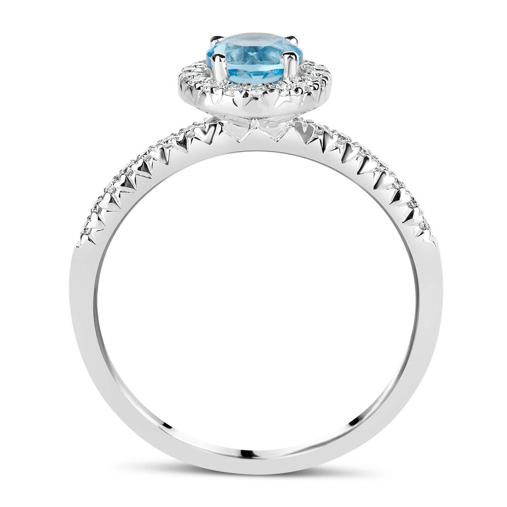 9ct White Gold 0.15ct Diamond and Blue Topaz Halo Ring image number 2