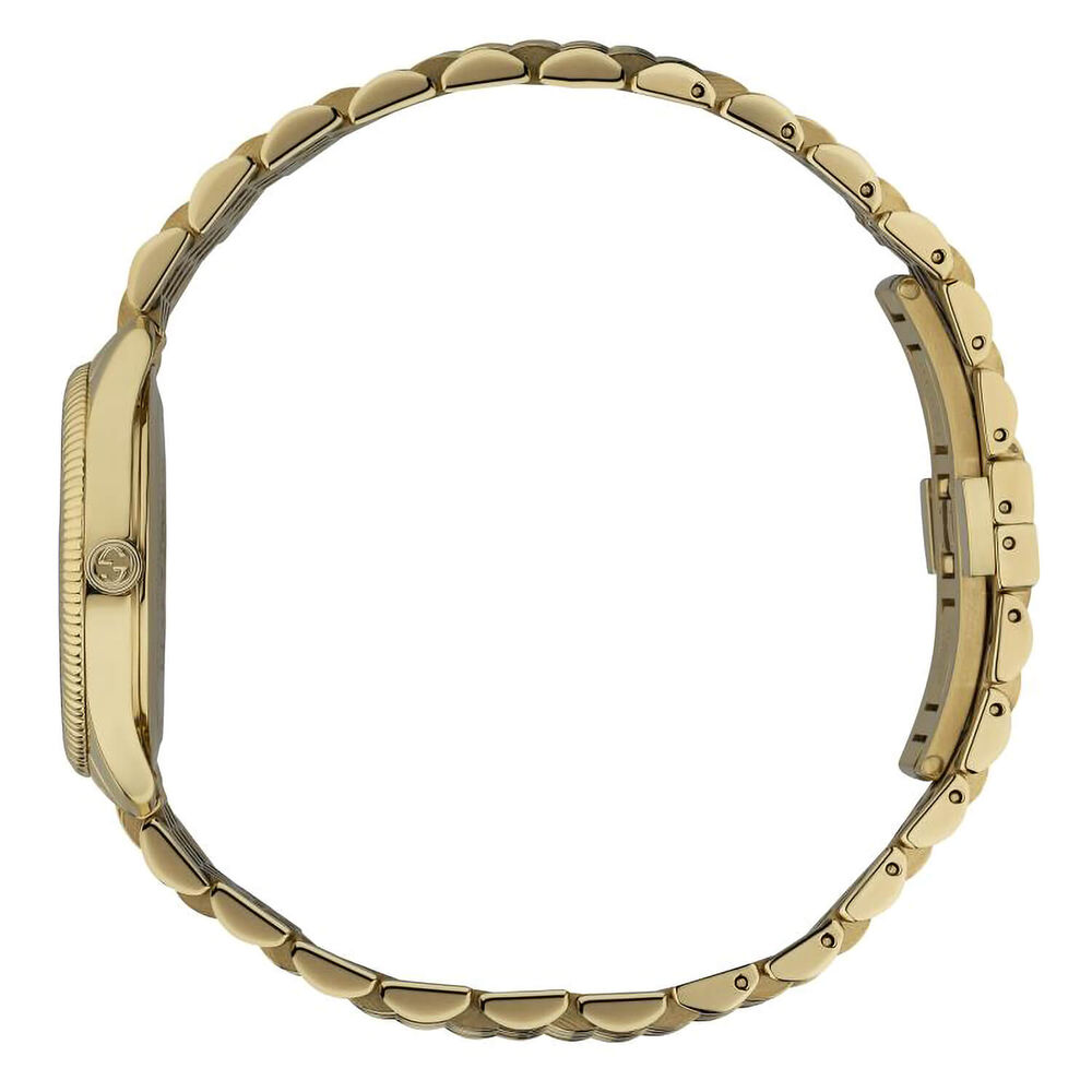 Gucci G-Timeless 29mm Silver Dial Bee Detail Yellow Gold PVD Case Bracelet Watch image number 2