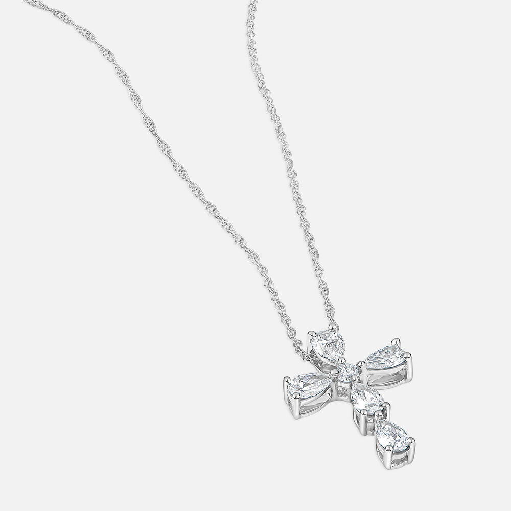 Born Classic 9ct White Gold Lab Grown 0.50ct Pear & Round Diamond Cross Pendant