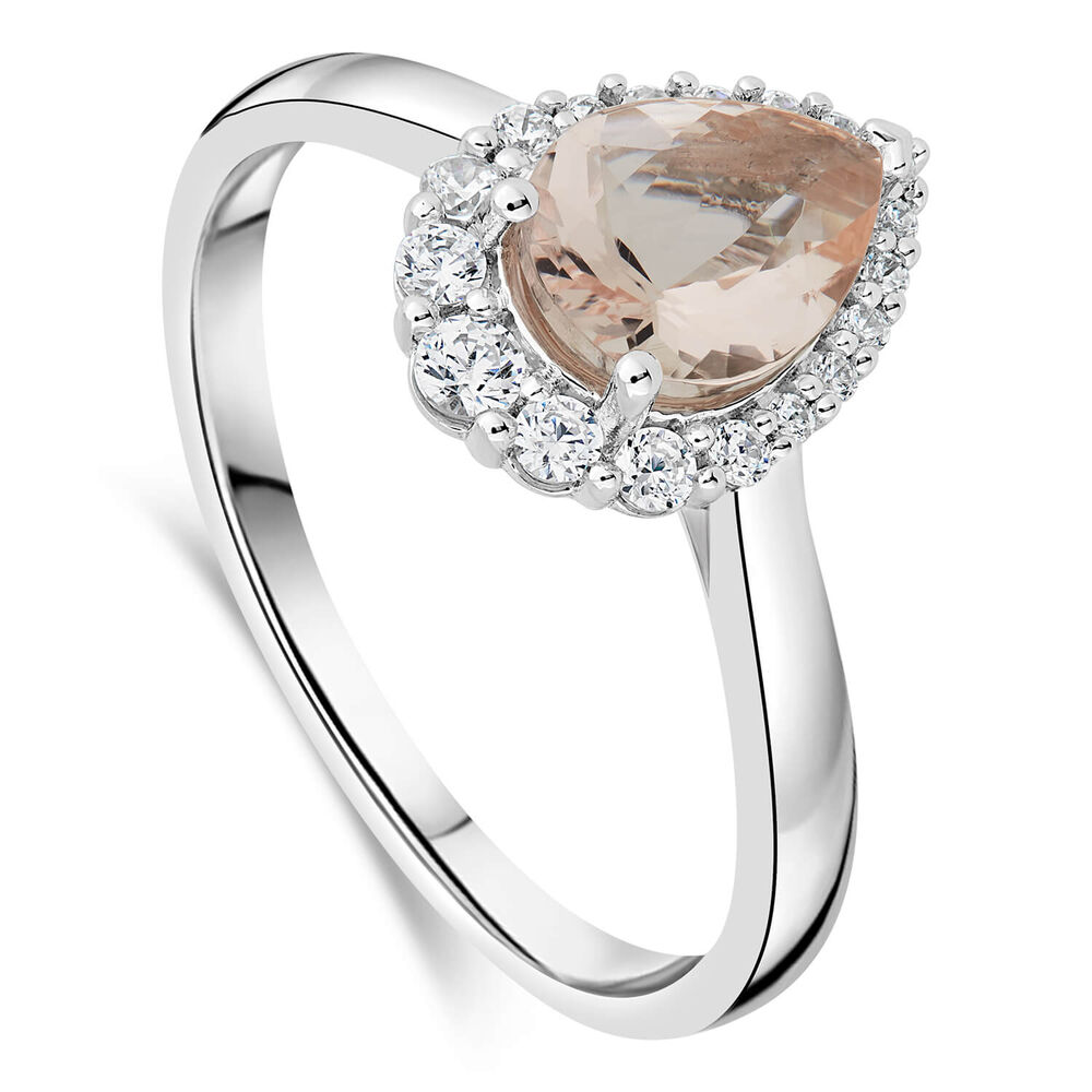 9ct White Gold Pear Morganite Diamond Cluster Ring image number 0