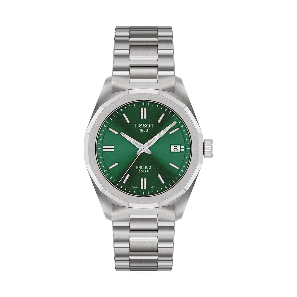 Tissot PRC 100 Solar 34mm Green Dial Steel Bracelet Watch