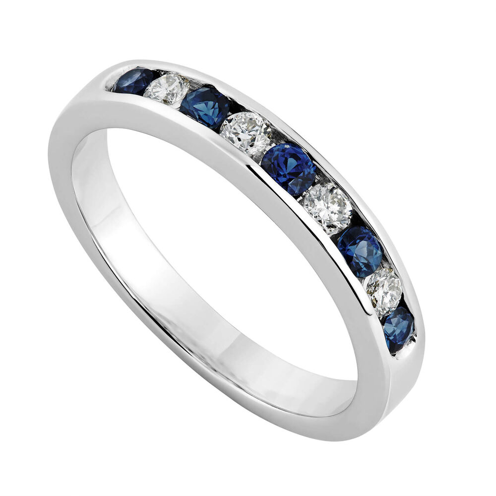 9ct white gold sapphire and 0.22 carat diamond ring image number 0