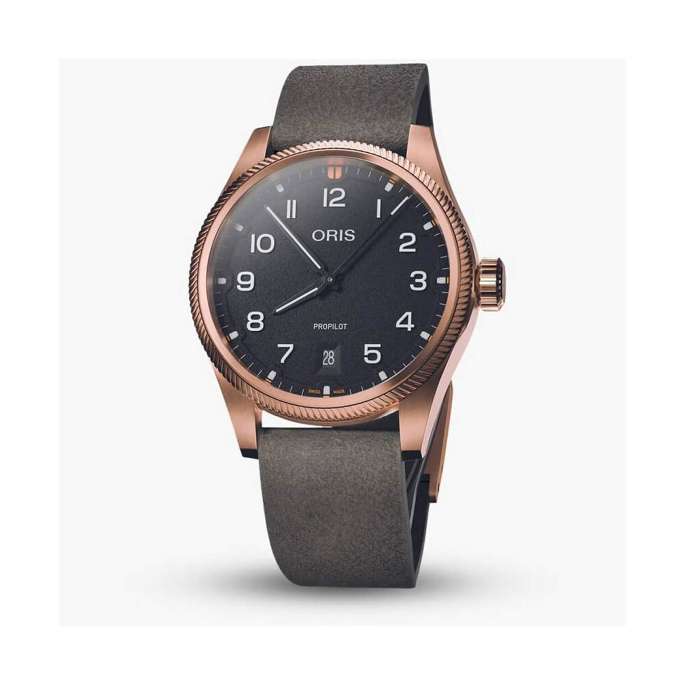 Oris Propilot Bronze 41mm Black Dial Dark Green Leather Strap Watch