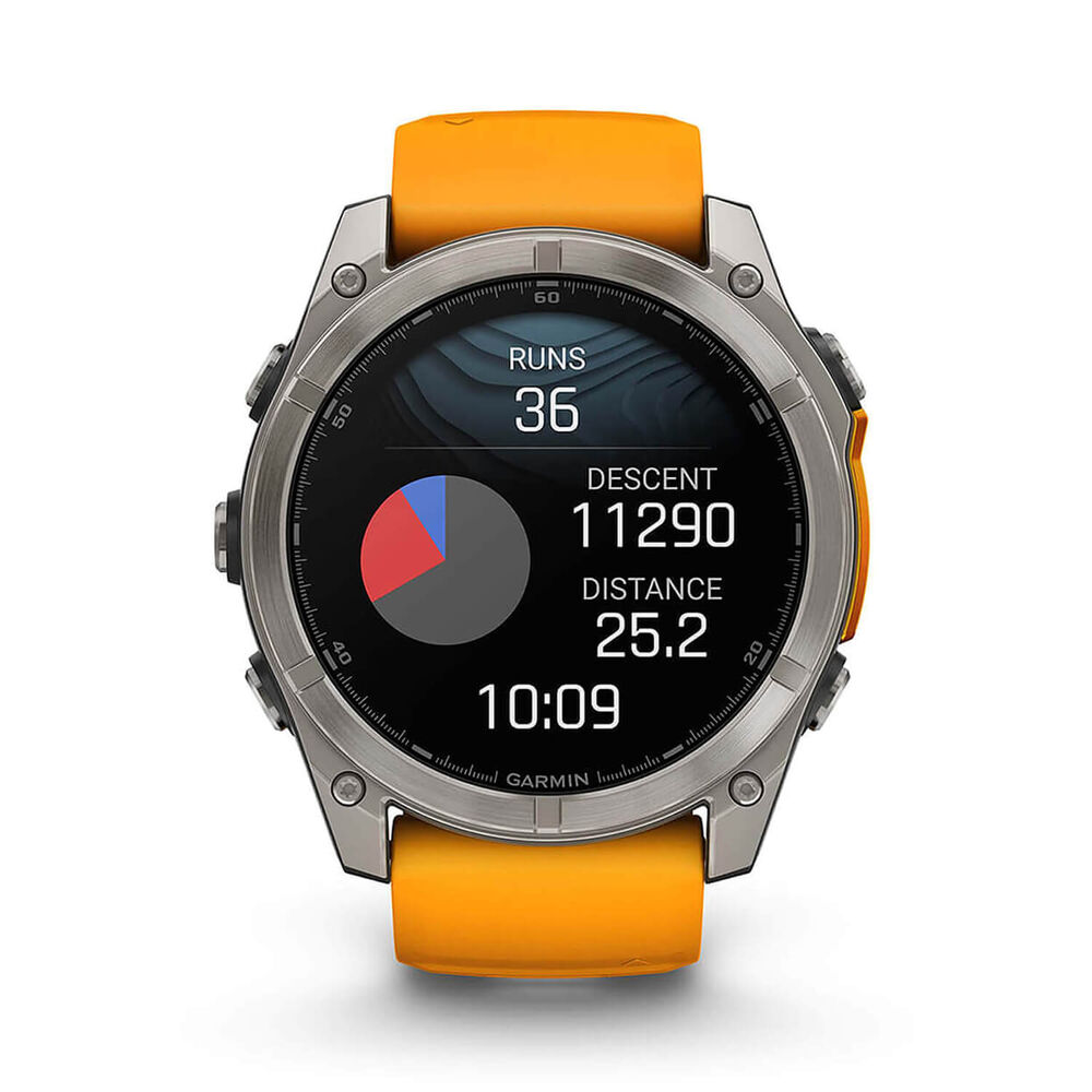 Garmin fenix® 8 AMOLED Sapphire 51mm Titanium Case Spark Orange Graphite Silicon Strap Watch image number 4