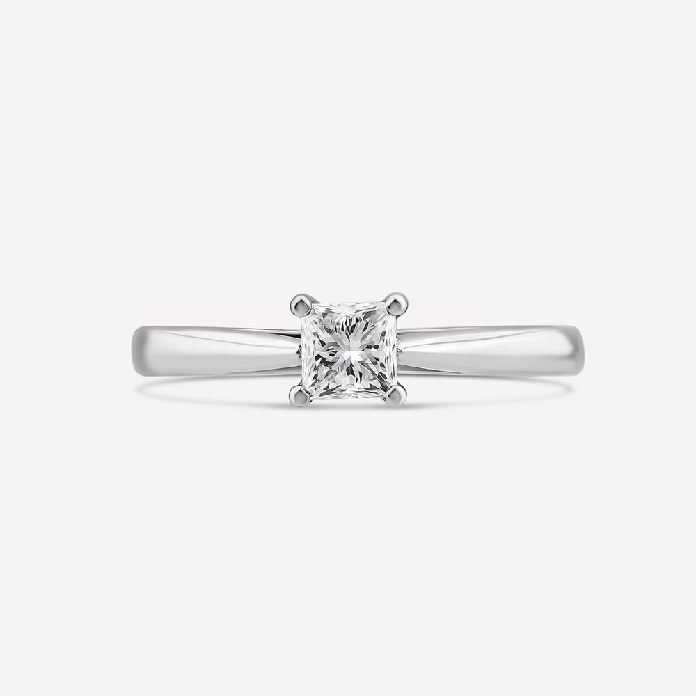 Platinum 0.51ct Princess Diamond Four Claw Solitaire Ring image number 1