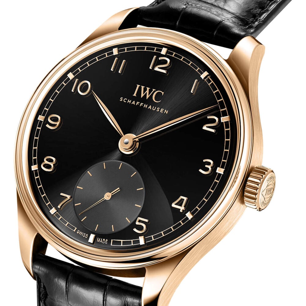 IWC Schaffhausen Portugieser Automatic 40 Black Dial 18ct 5N Gold Case Alligator Leather Watch image number 1