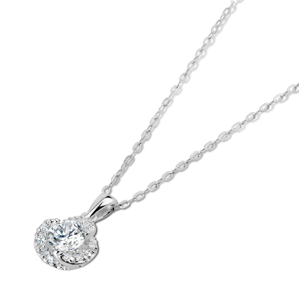 Sterling Silver Cubic Zirconia Pav Knot Pendant (Chain Included) image number 1