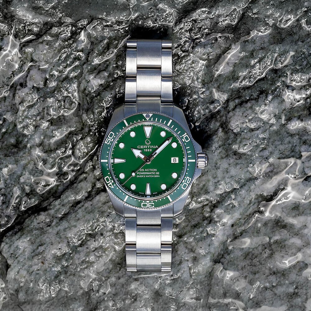 Certina DS Action Diver Powermatic 80 38mm Green Dial Steel Bracelet Watch image number 6