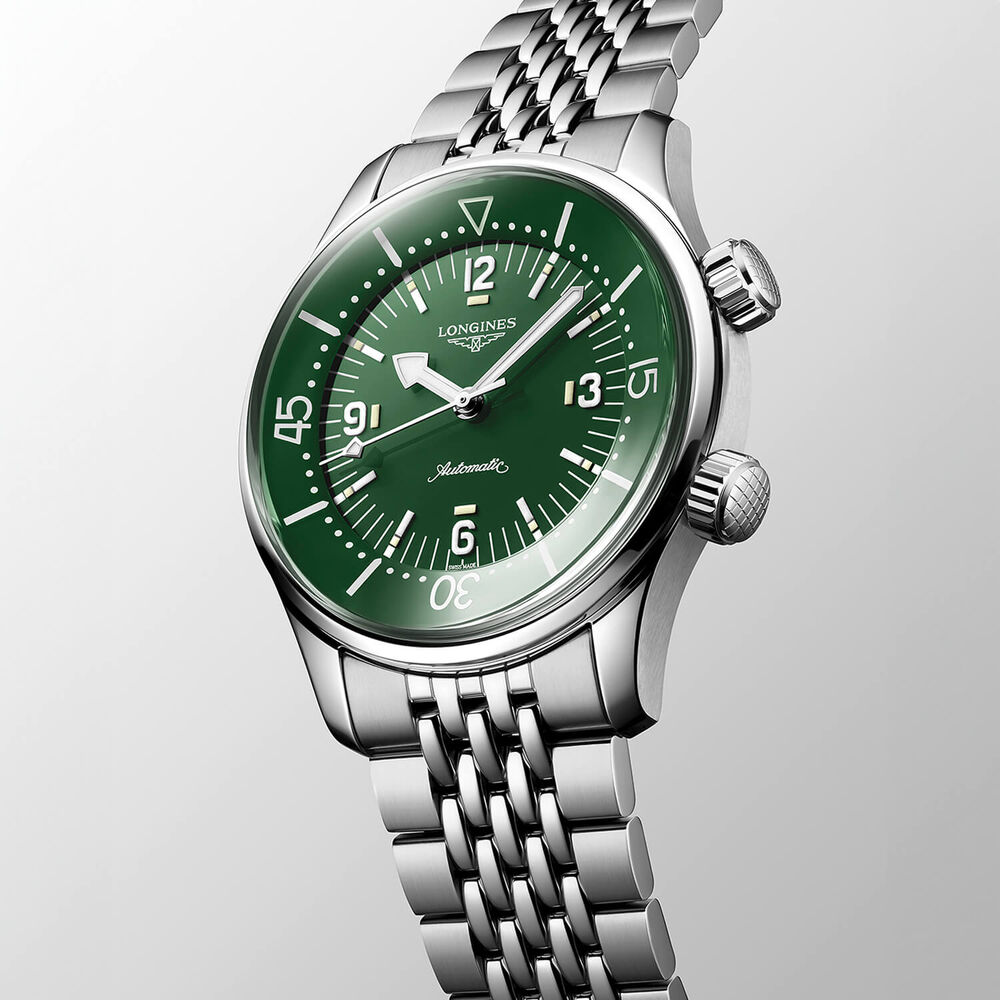 Longines Legend Diver 39mm Green Dial Stainless Steel Case Bracelet Watch image number 1