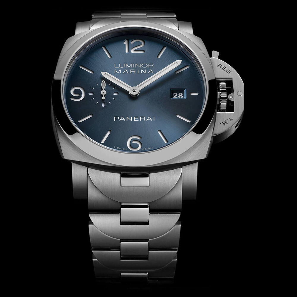 Panerai Luminor Marina 44mm Light Blue Dial Steel Bracelet Watch image number 4