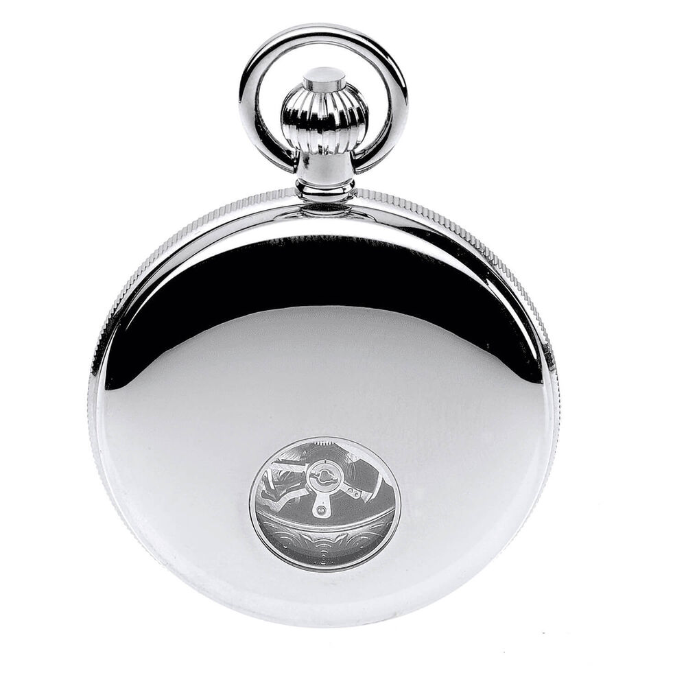 Jean Pierre Chrome Plated Mechanical Double Hunter Heartbeat Window Pocket Watch