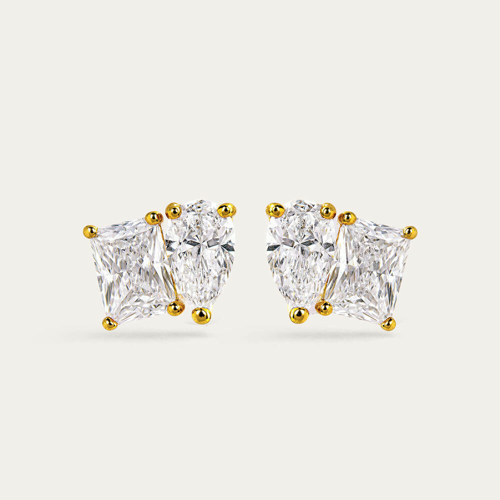 Yellow Gold Plated Sterling Silver Toi et Moi Cubic Zirconia Stud Earrings