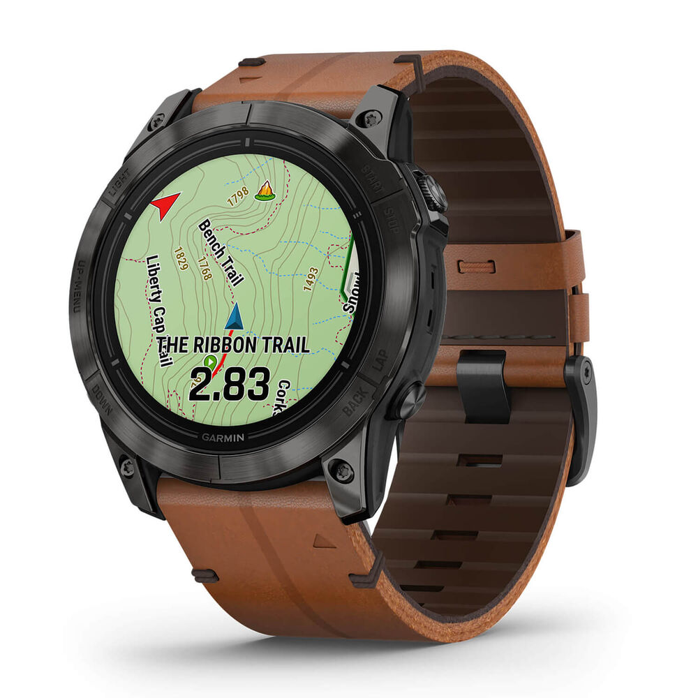 Garmin Epix Pro Gen 2 Sapphire 51mm DLC Titanium Case Brown Leather Strap Watch image number 1