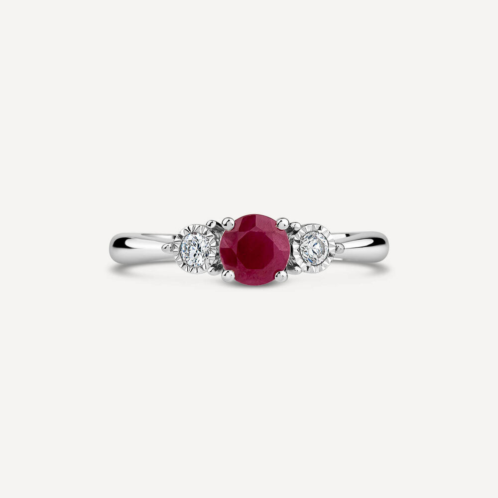 9ct White Gold Oval Ruby & Diamond Sides Ring image number 1