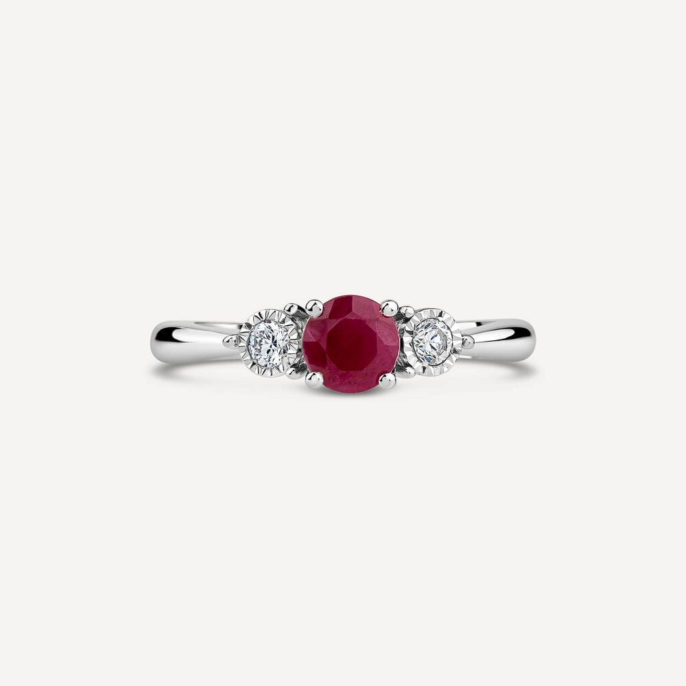 9ct White Gold Oval Ruby & Diamond Sides Ring