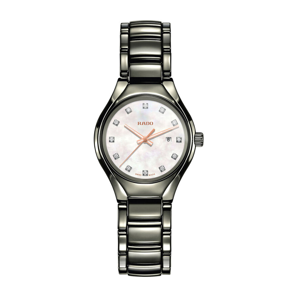 Pre-Owned Rado True 30mm White Dial Diamond Dots Ceramic Bracelet Watch image number 0