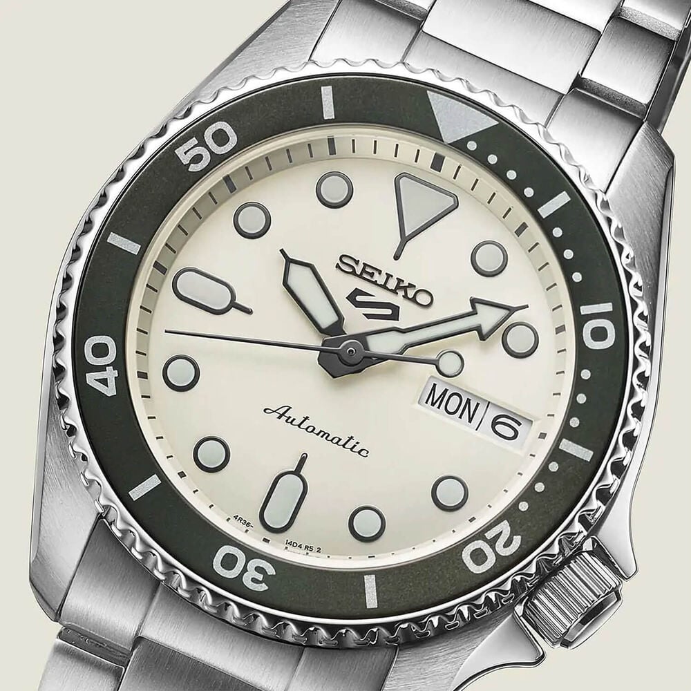 Seiko 5 Sports SKX Midi 38mm Cream Dial Stainless Steel Bracelet Watch