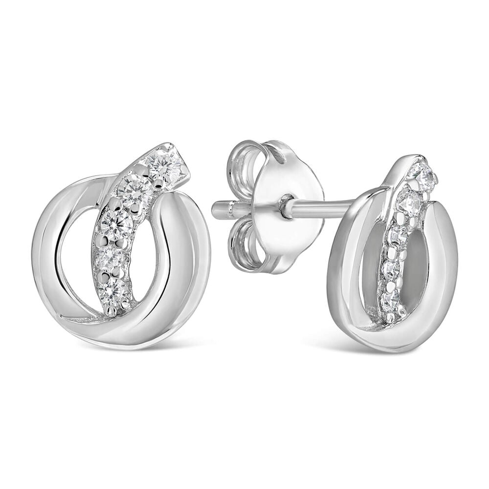 Ladies Sterling Silver Circle with Cubic Zirconia Tail Stud Earrings image number 1