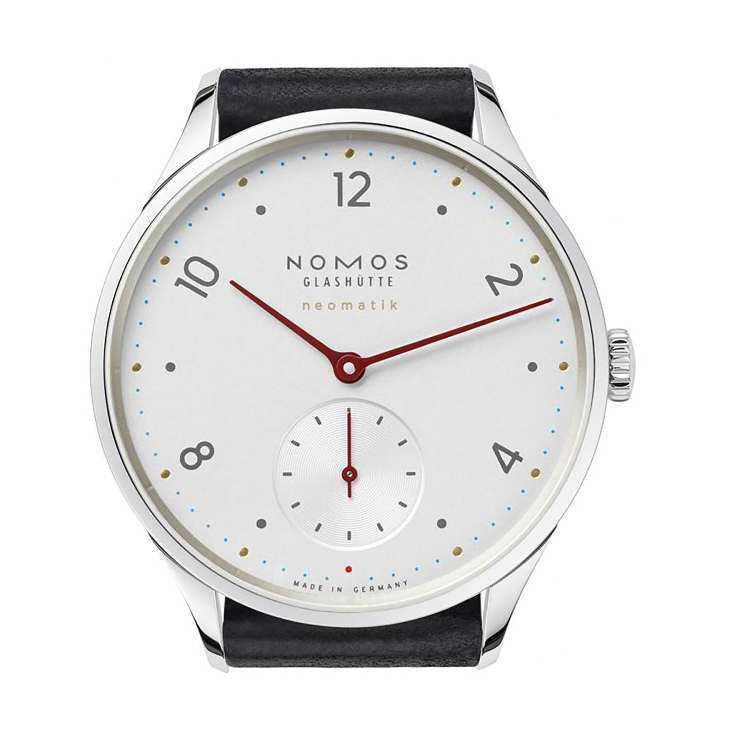 NOMOS Glashutte Neomatik Minimatik automatic black leather strap watch