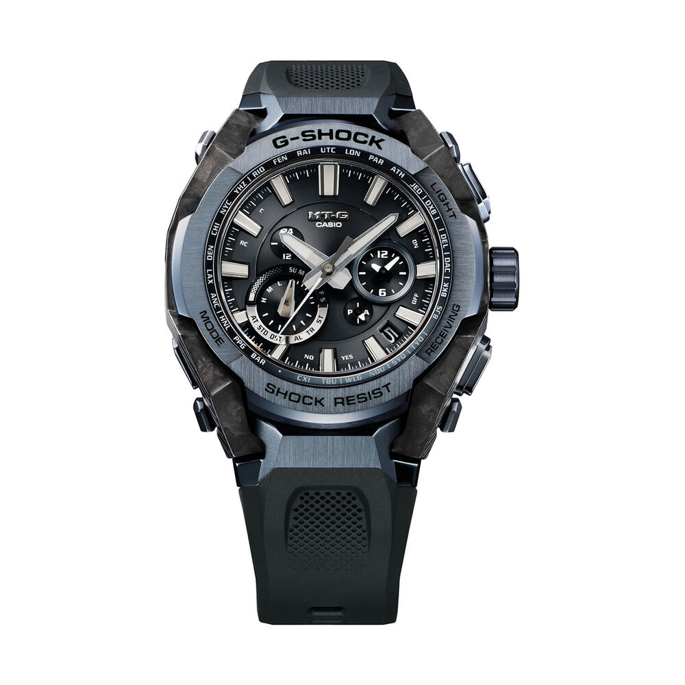 G-SHOCK MT-G 56.6mm Black Dial Blue Ion Plated Bezel Resin Strap Watch image number 1