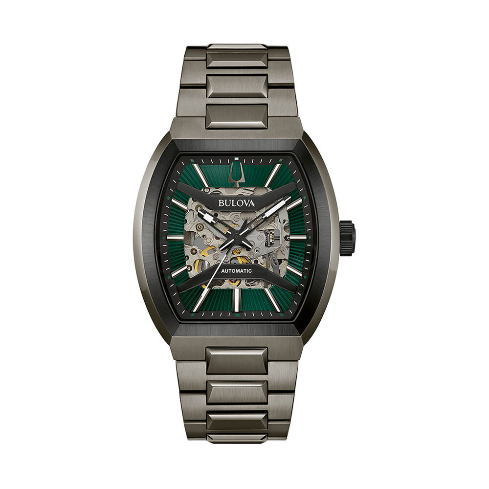 Bulova Maquina Skeleton 40mm Green Dial Ion Plated Steel Bracelet Watch image number 0