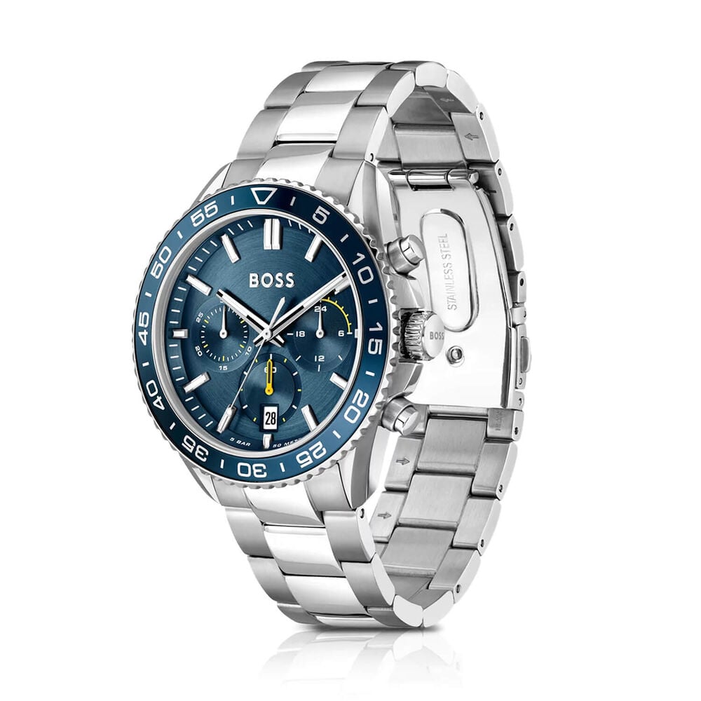 BOSS Runner Chronograph 44mm Blue Dial Steel Bracelet Watch