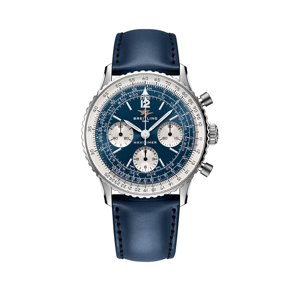 Breitling Navitimer B09 Chronograph 41mm Blue Dial Blue Leather Strap Watch