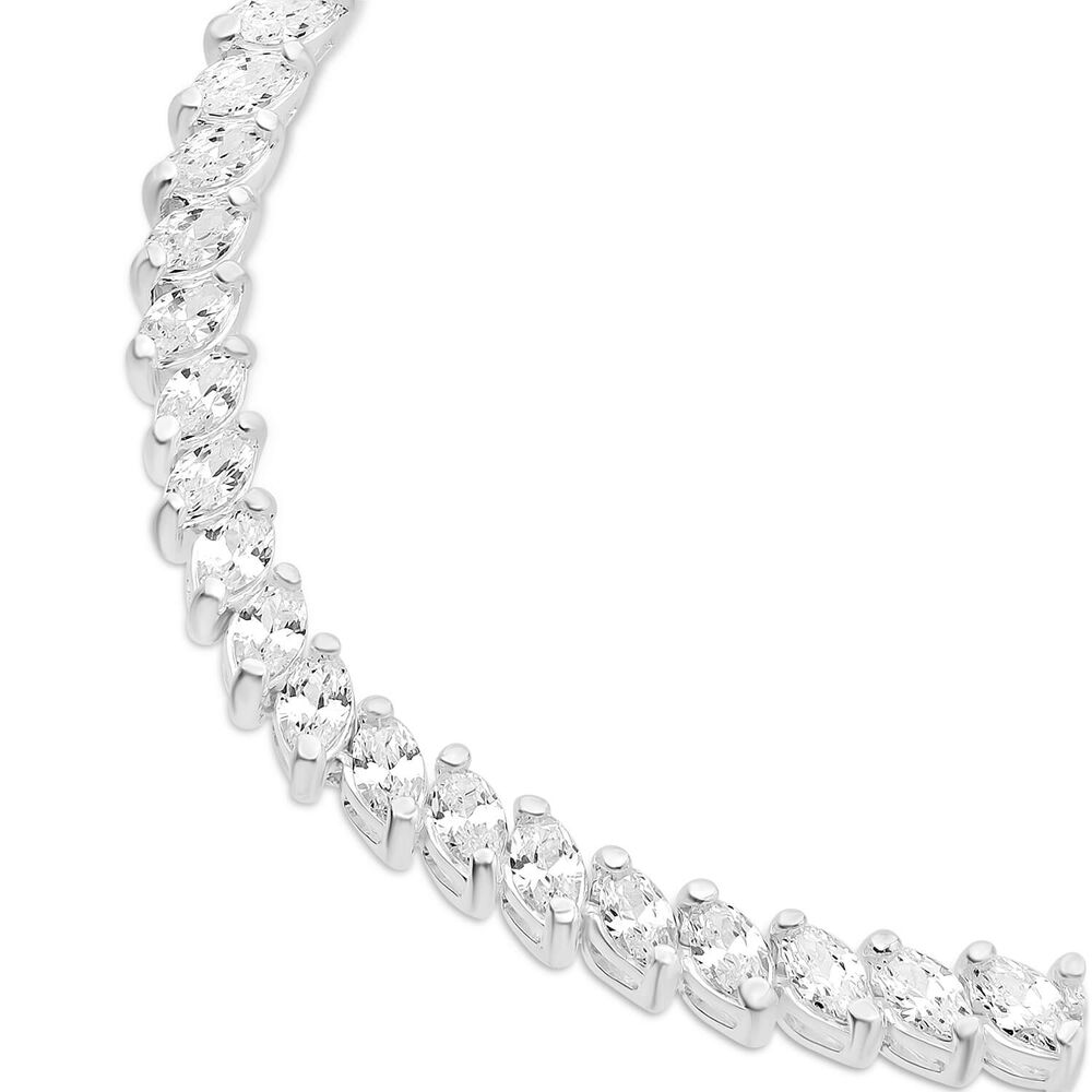 Ladies Sterling Silver Marquise Cut Cubic Zirconia Tennis Bracelet image number 1