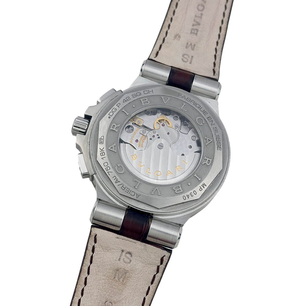Pre-Owned Bvlgari Diagono Chronograph 42mm Silver Dial Brown Leather Strap Watch image number 3