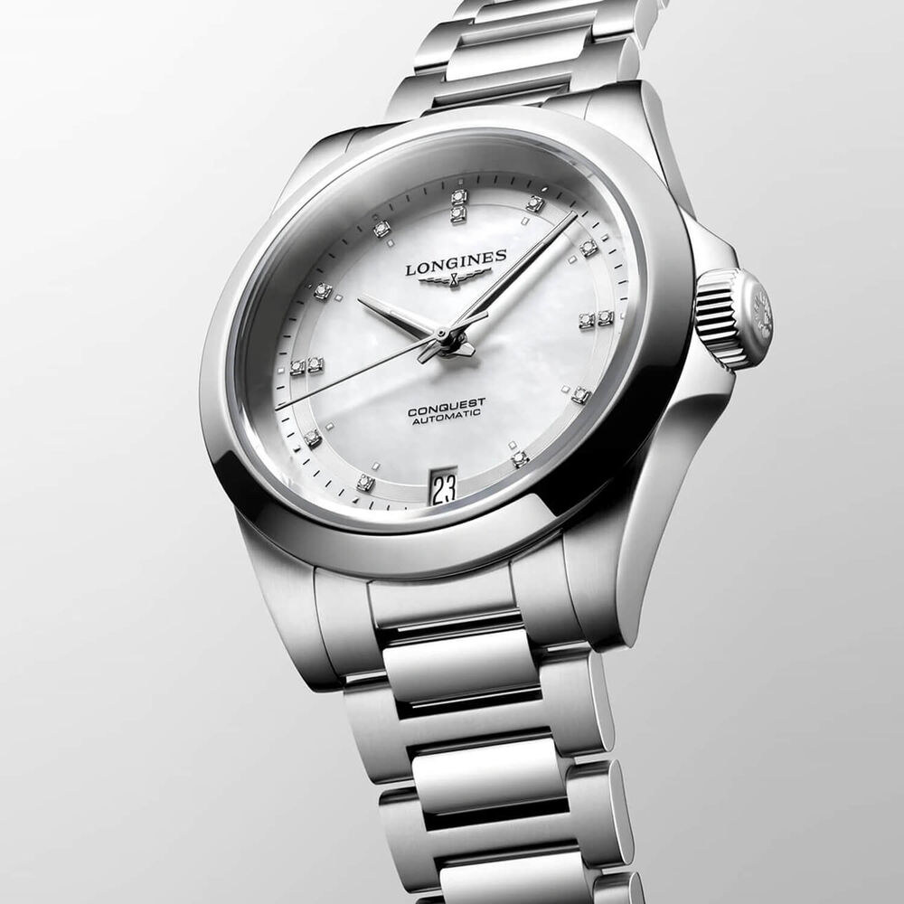 Longines Conquest 34mm Pearlised Dial Stainless Steel Case Bracelet Watch image number 2