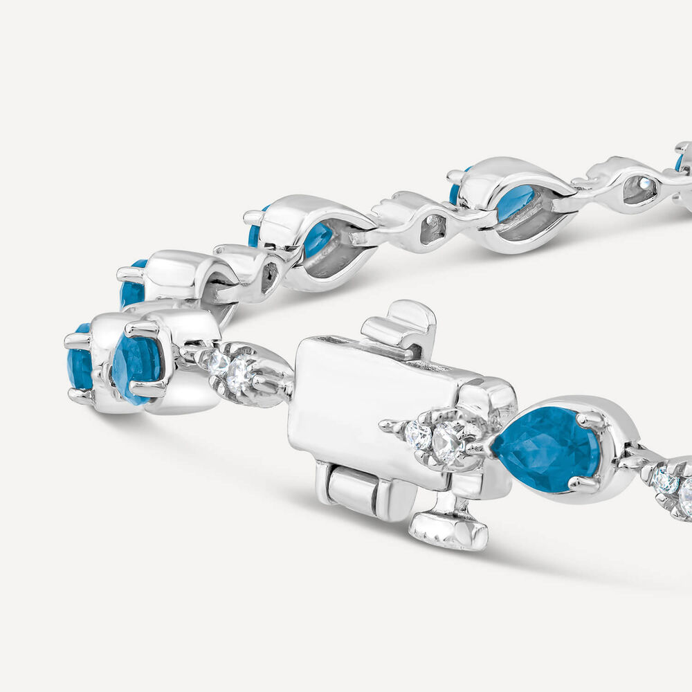 9ct White Gold Pear Sapphire & 0.33ct Diamond Bracelet image number 2