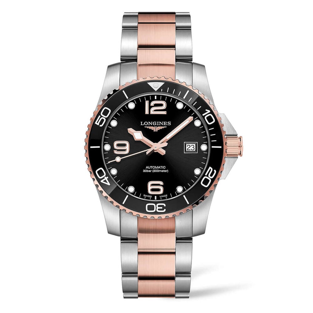 Longines Diving HydroConquest 41mm Black Rose Gold & Steel Case Watch