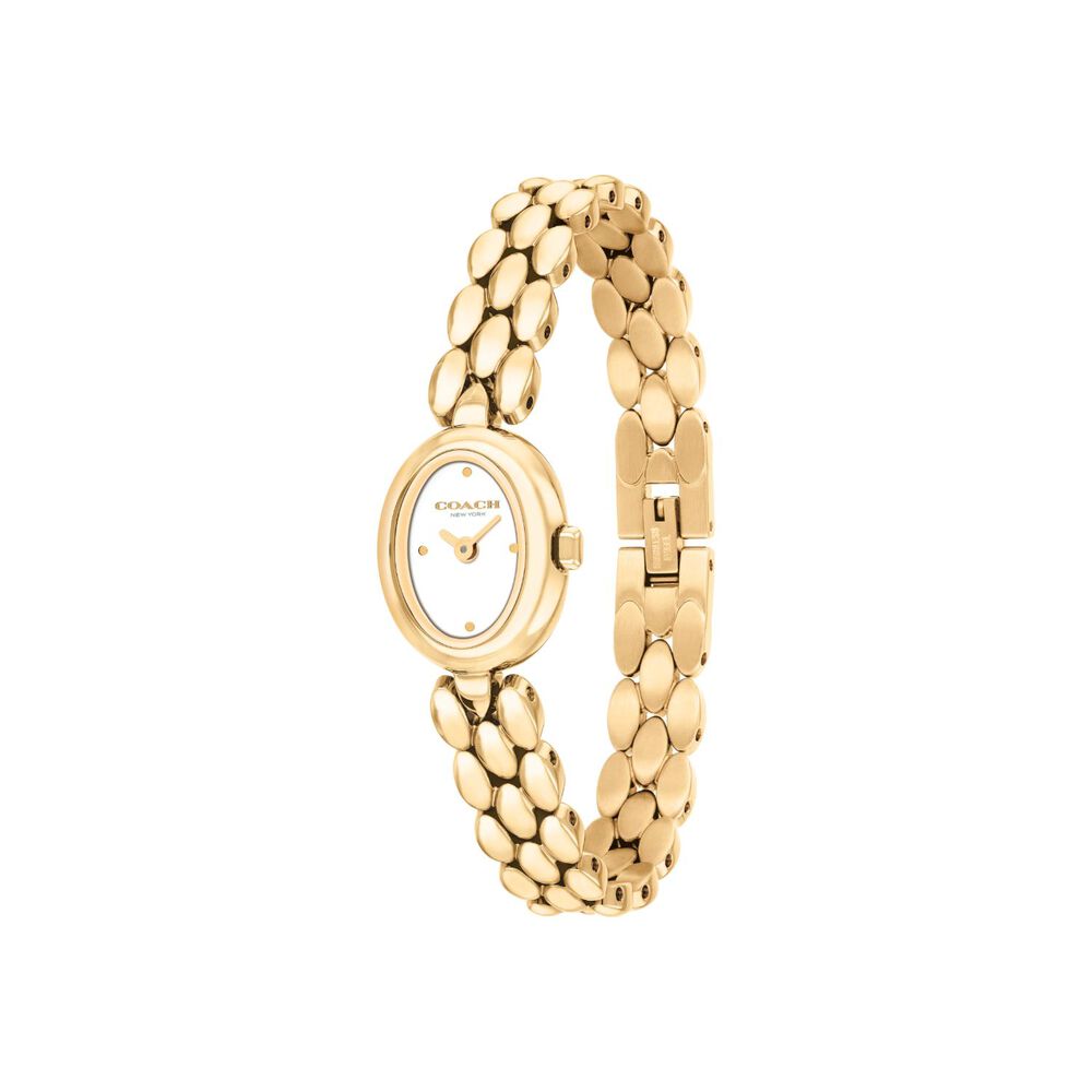Coach Sammy 18x22.5mm White Dial Gold Tone Steel Bracelet Watch