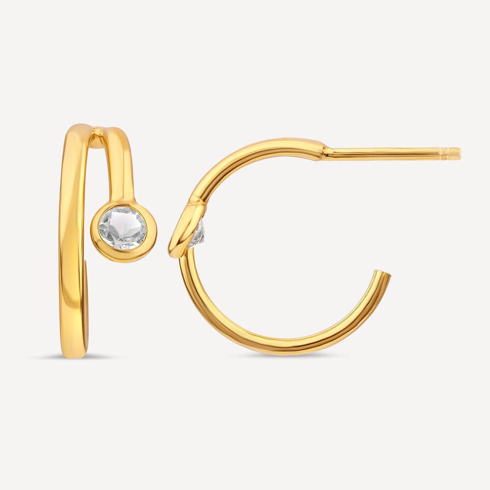 Yellow Gold Plated Sterling Silver Cubic Zirconia Open Double Hoop Earrings image number 1